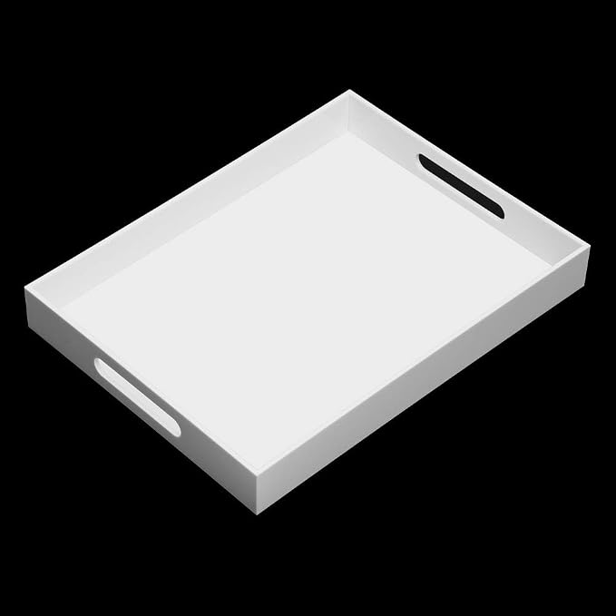 Glossy White Acrylic Serving Tray, Sturdy Kitchen Countertop Organizer - Image 7