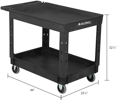 Global Industrial Industrial Service & Utility Cart, Plastic 2 Tray Black Shelf - Image 9
