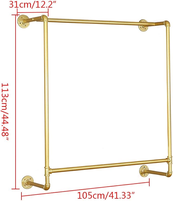 Gold Wall Mounted Clothes Rack, Industrial Pipe Garment Rack Hanging Rod Bar - Image 7