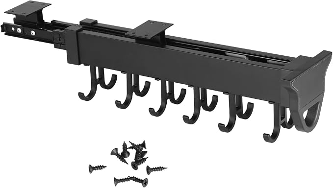 Homaisson Pull Out Hanging Pot Rack, 12-Hook Extendable Sliding Rail Organizer - Image 6