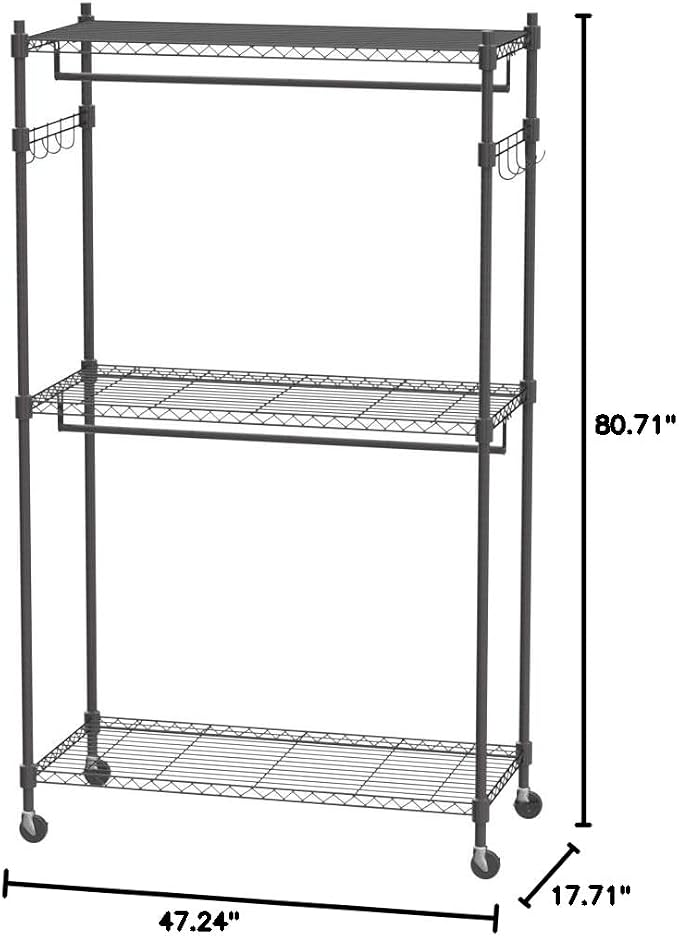 BATHWA Heavy Duty Garment Rack on Wheels, Rolling Clothes Racks - Image 8