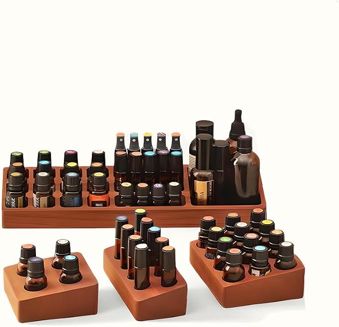 Dark Wood Essential Oil Organizer, Tiered Display Stand - Image 6