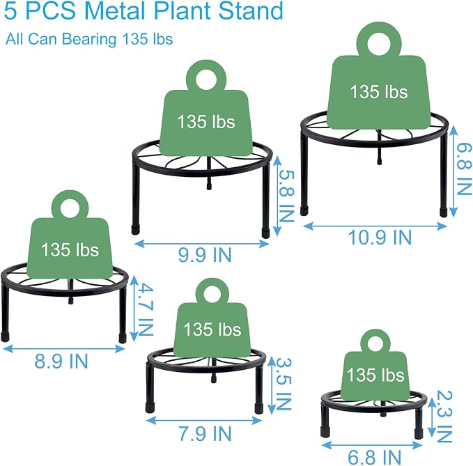 HENABLE 5 Packs Metal Plant Stand Indoor, Outdoor Black Plant Stand - Image 6