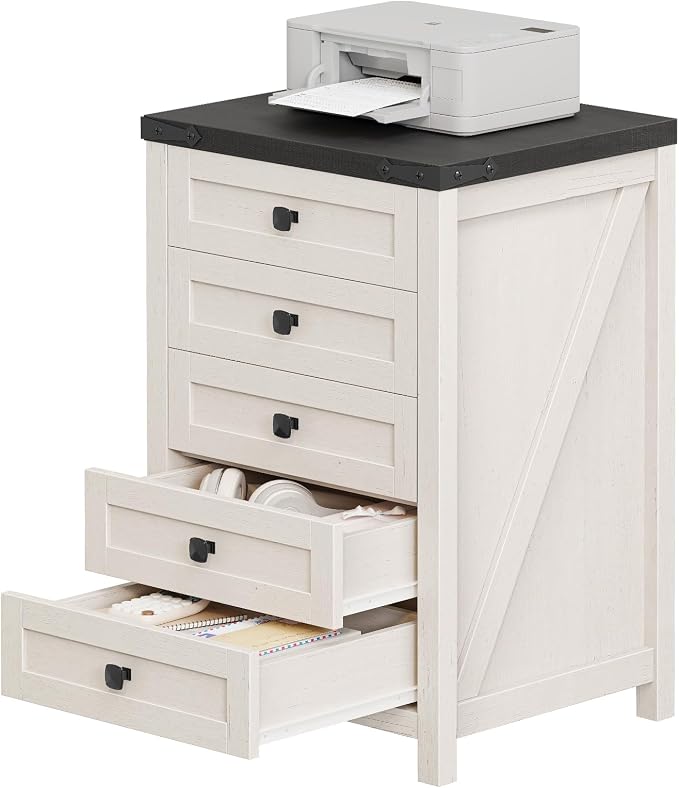 Halitaa 5 Drawer Small File Cabinet, Farmhouse Vertical Filing Cabinet | Under - Image 8