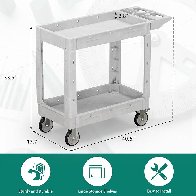 Heavy Duty Utility Rolling Tool Cart, 550 lbs Capacity Plastic Rolling Carts - Image 7