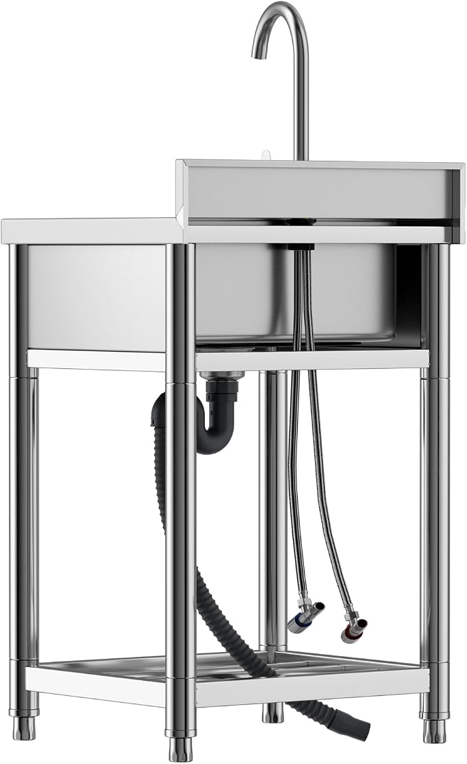 Stainless Steel Commercial Kitchen Sink, Free Standing, Single Bowl Sink Basin - Image 6