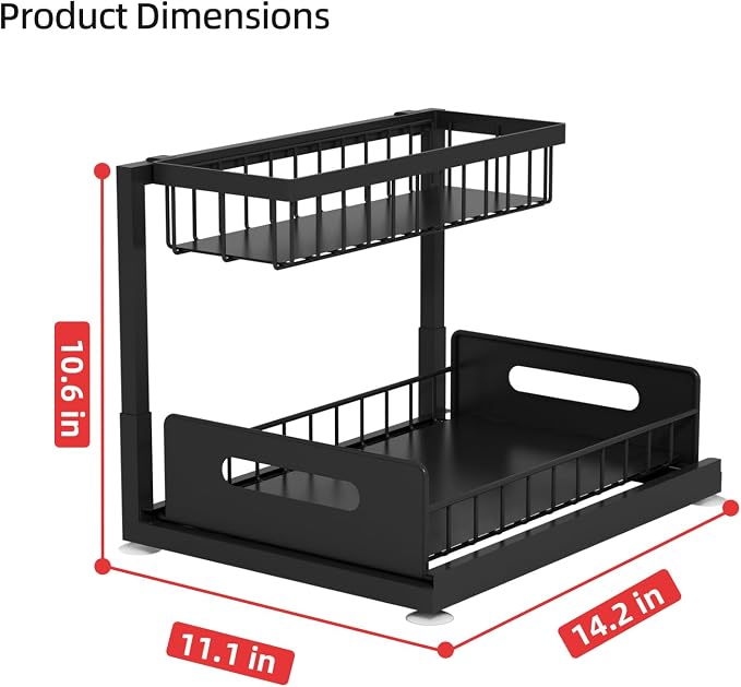 2-Tier Under Sink Slide Out Organizer, 2 Pack Pull Out Cabinet Storage Shelf - Image 7