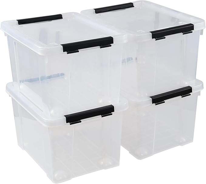 4-Pack 24 Quart Storage Box, Built-In Rolling Wheels, Space-Saving Stackable - Image 7