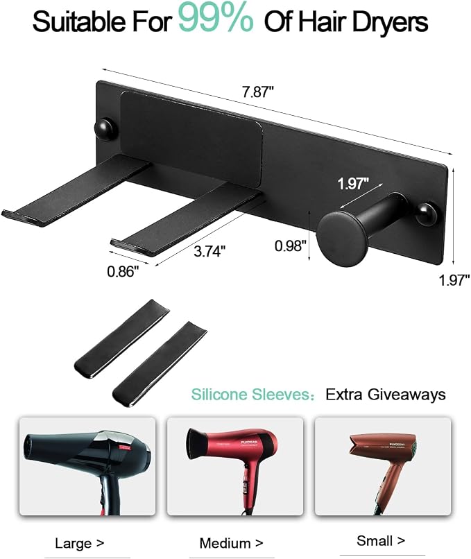 Hair Dryer Holder Wall Mount Matte Black Hair Dryer Holder - Image 6