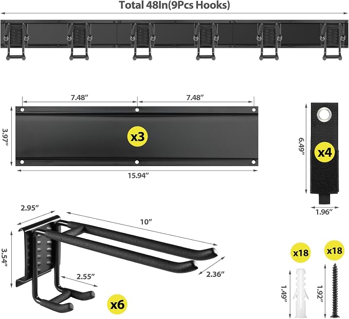 Garage Tool Organizer Wall Mount, 48 Inch Adjustable Garage Tool Storage Rack - Image 7