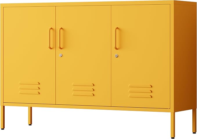 Lockable Yellow Industrial Metal TV Cabinet, Media Storage Console TV Stand - Image 9