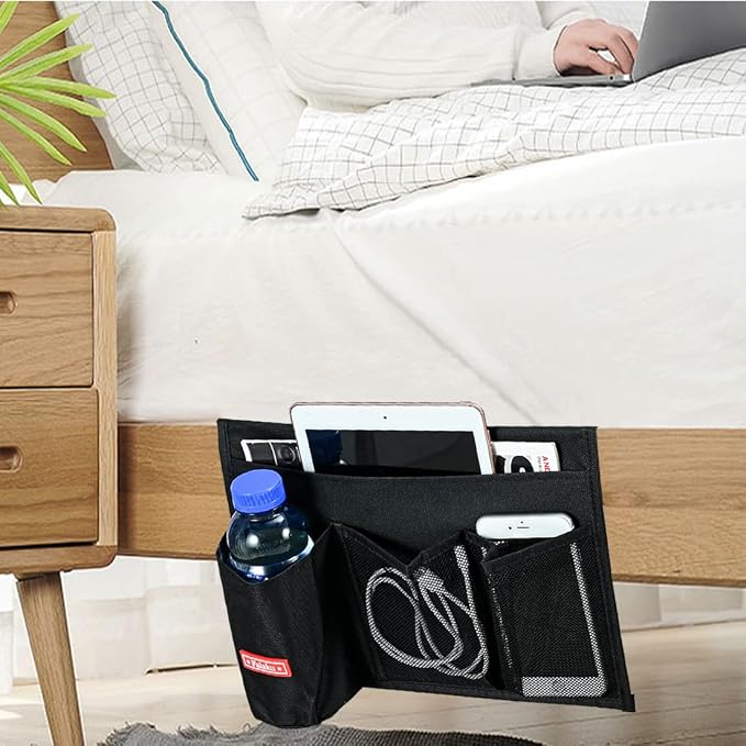 Bedside Caddy, 4 Pockets Bedside Organizer Caddy Under Mattress, Holds Water - Image 7