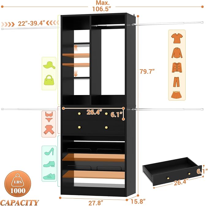 Besiost Closet System, 4.2–8.8 FT Closet Organizer - Image 8