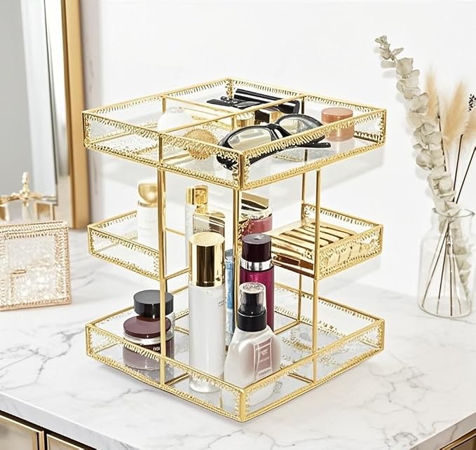 4-Tier Golden 360 Degree Rotation Cosmetic Organizer -Premium Spinning Perfume - Image 7