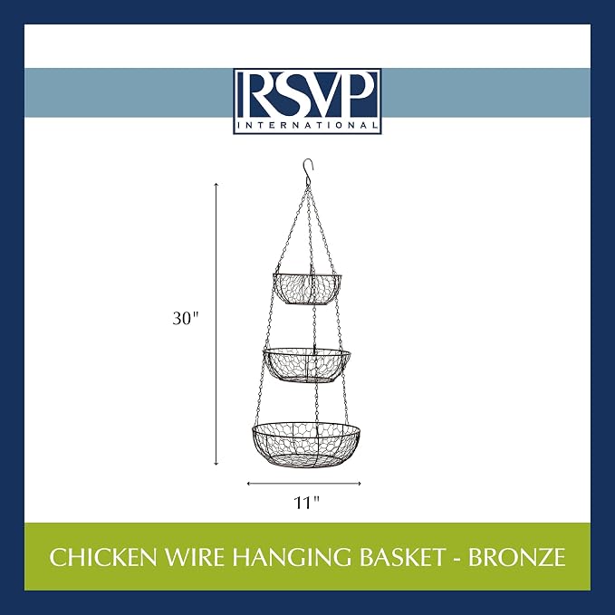 RSVP International Hanging Storage Collection 3-Tier Baskets, Bronze Chicken - Image 6