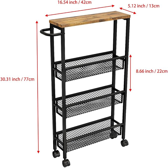 Slim Rolling Cart 4 Tier Narrow Storage Cart on Wheels - Image 7