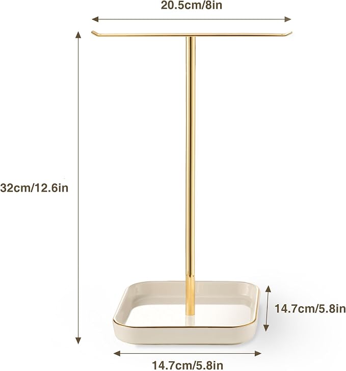 Jewelry Holder Stand with Ceramic Base: 12" Tall Necklace Organizer Rack - Image 4