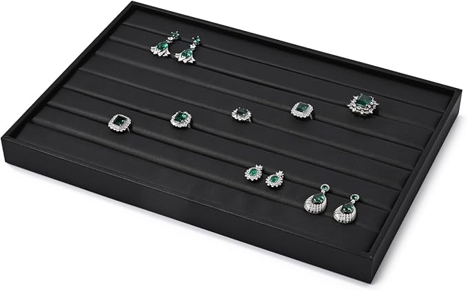 Ring Display Tray Black Jewelry Organizer Tray PU Leather Ring Earrings Display - Image 9