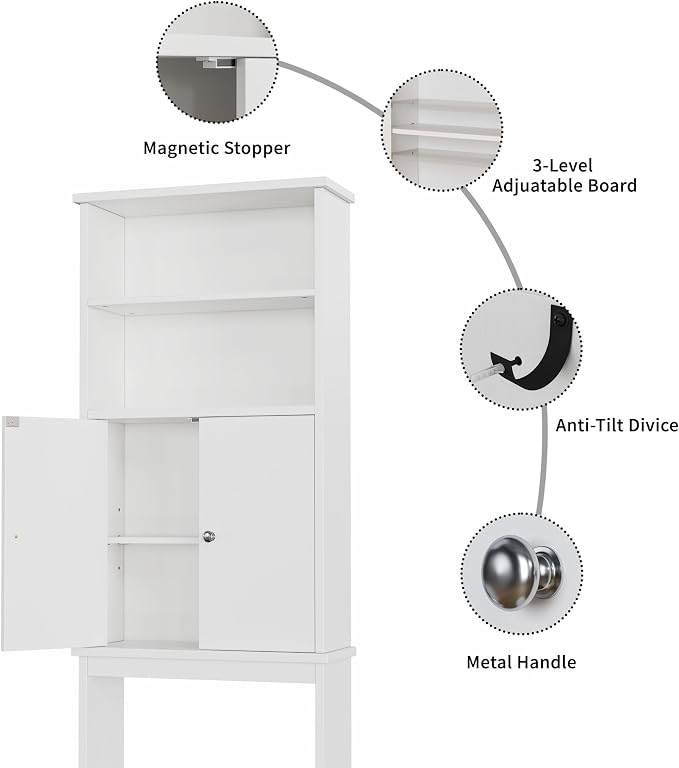 Shintenchi Over the Toilet Storage Cabinet, Bathroom Above the Toilet Rack - Image 7