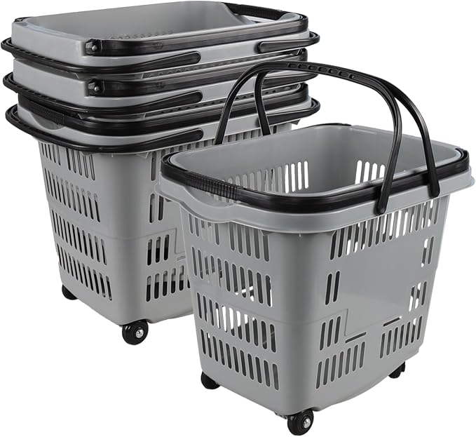 4 Pcs 50 L Plastic Rolling Shopping Basket - Image 9