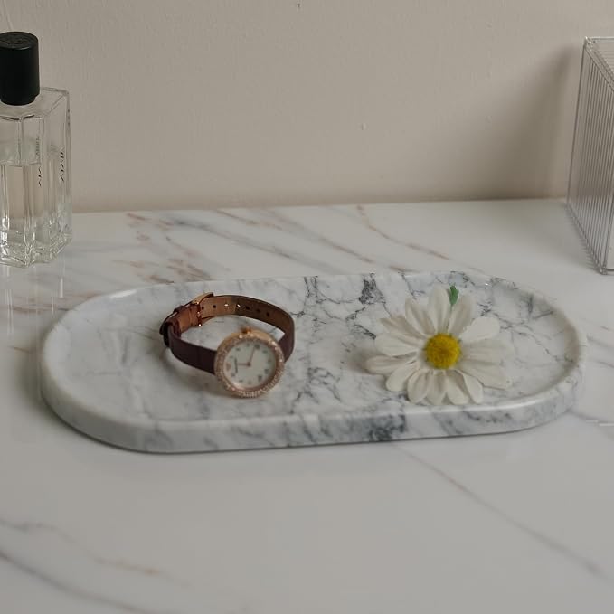Natural Marble Tray 9.8”x4.7”x0.6” | Hand-Polished Oval Stone Tray - Image 6