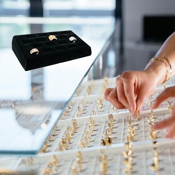Novel Box 18-Slot Black Velvet Rings/Earrings/Cufflinks Holder Tray - Image 7