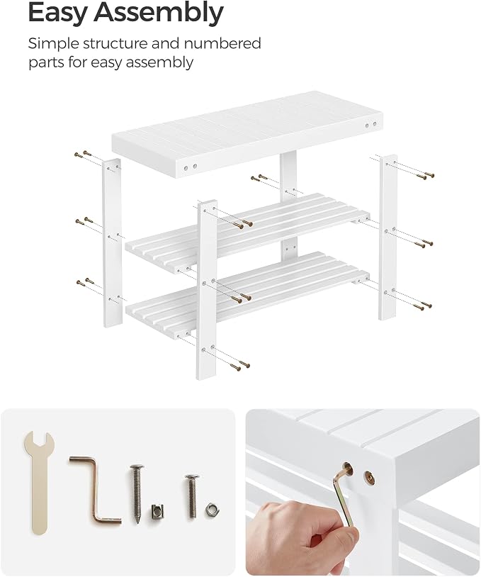 SONGMICS Shoe Rack Bench, 3-Tier Bamboo Shoe Storage Organizer, Entryway Bench - Image 8