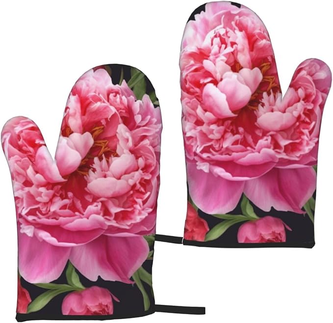 Oven Mitts Set of 2 Garden Peony Oven Glove Heat Resistant 500℉ Kitchen Oven - Image 9