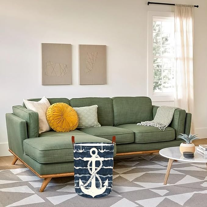 Laundry Baskets 15.7x19.7 Inch Large Nautical Anchor Design Collapsible Laundry - Image 8