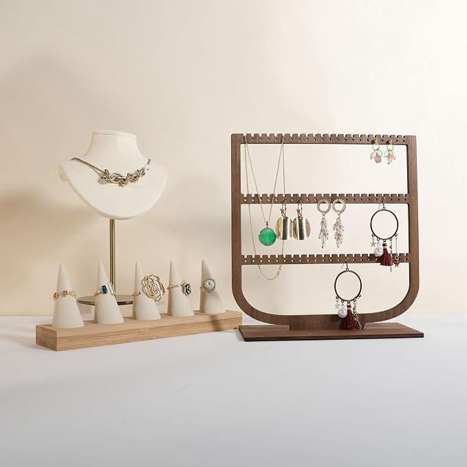 GemeShou wooden hanging jewelry organizer, walnut jewelry display holder - Image 9