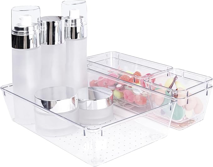 4 PCS Clear Plastic Drawer Organizer, Desk Drawer Divider Organizers and - Image 8