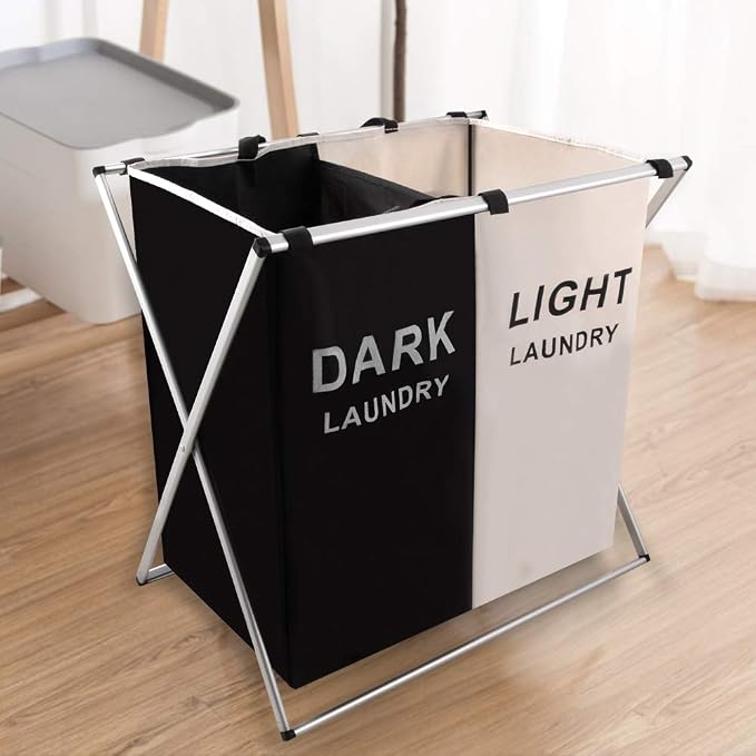 Nicesail Laundry Basket 2 Section Hamper Washing Storage Basket Bag, Folding - Image 9