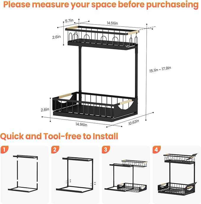 2 Pack 2 Tier Under Sink Organizer and Storage - Image 7