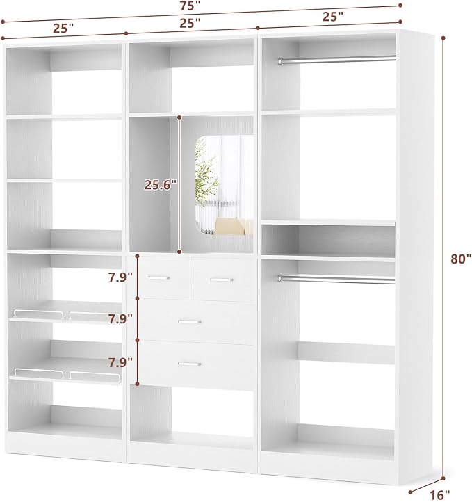 Unikito 75” Closet System with Drawers, 6.2FT Wood Closet Organizer with - Image 7
