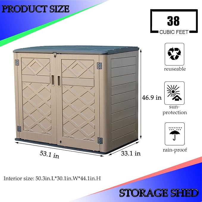 Large Horizontal Storage Sheds, 38 cu.ft Resin Garden Shed Weather Resistance - Image 6
