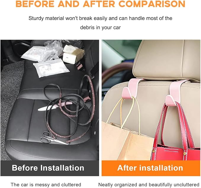 povtii 4PCS Car Seat Headrest Hook, Auto Back Seat Hanging Storage Organizer - Image 6