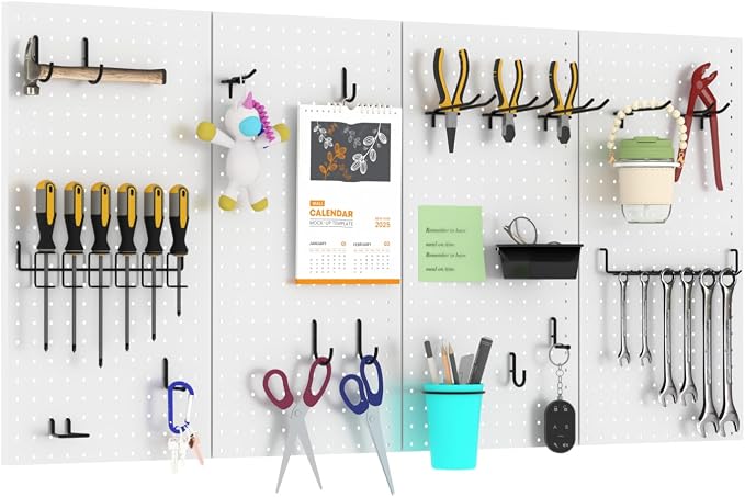 4 PCS - 12" W x 24" H x 0.78" D Metal Pegboard Wall Organizer, Compatible - Image 7