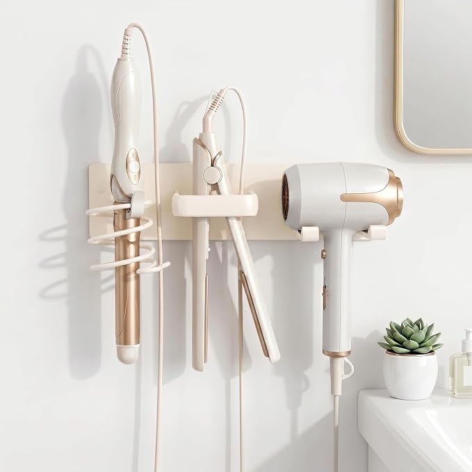 Hair Dryer Holder Wall Mount No Drill, 3 in 1 Curling Iron Holder & Flat Iron - Image 8