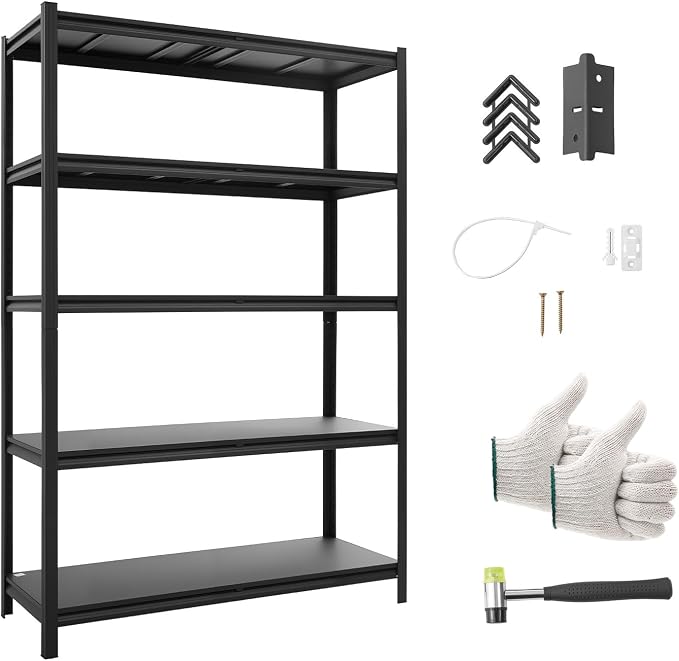 VEVOR Storage Shelves, 5-Tier Adjustable, 2500 lbs Capacity, Heavy Duty Garage - Image 9