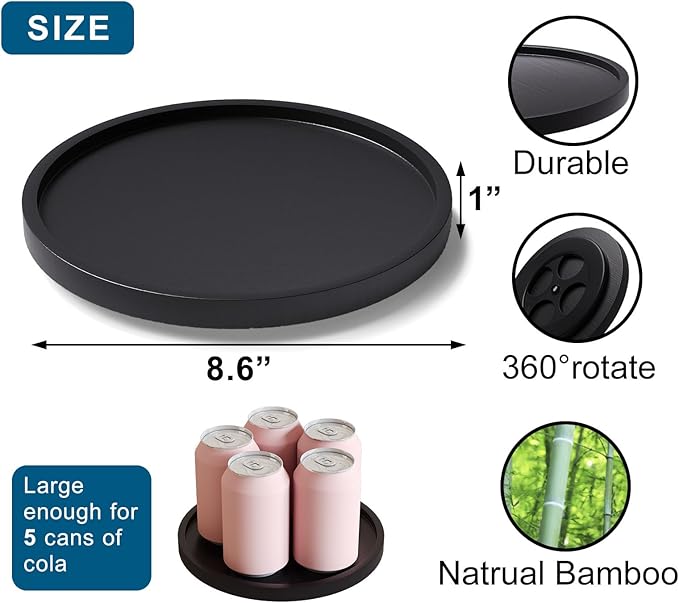 Lazy Susan Organizer for Kitchen, Bamboo Turntable for Cabinet, Small(Black) - Image 6