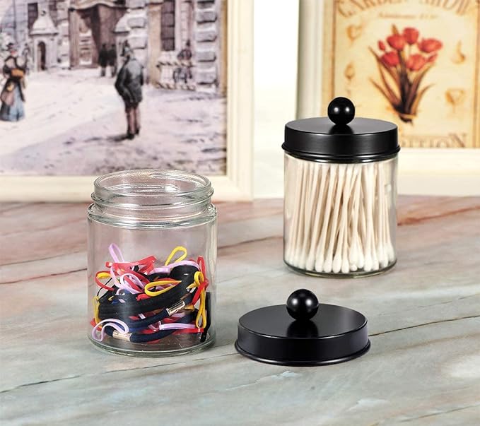 Amolliar 6Pc Apothecary Jars Bathroom Vanity Organizer- Rustic Farmhouse Decor - Image 8