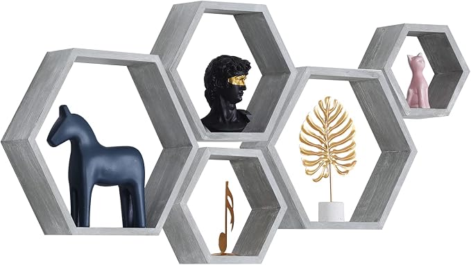 Hexagon Shelves, Floating Wall Shelf, Honeycomb Octagon Cube Shelves Wood | - Image 9