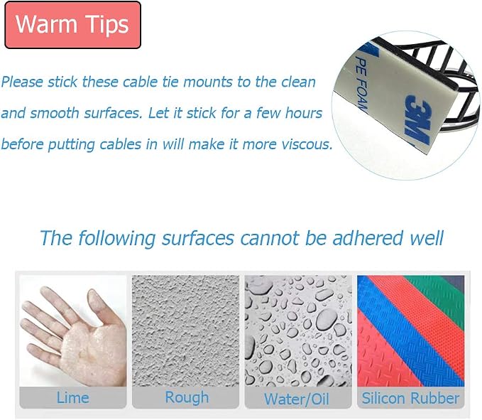 50pcs 2 Sizes Adjustable Adhesive Cable Ties Cable Clips Wire Strap Cord Clamp - Image 7