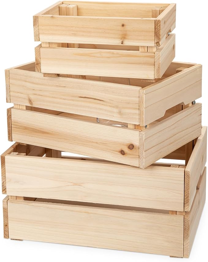 Oairse Set of 3 Rustic Wooden Storage Crates - Image 9