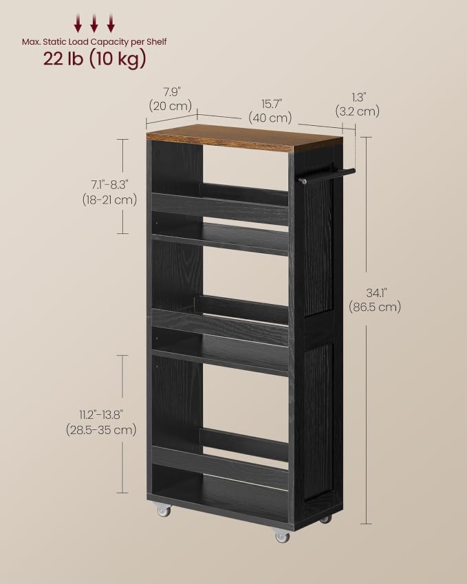 VASAGLE 4-Tier Slide-Out Storage Cart, Slim Kitchen Cart - Image 6
