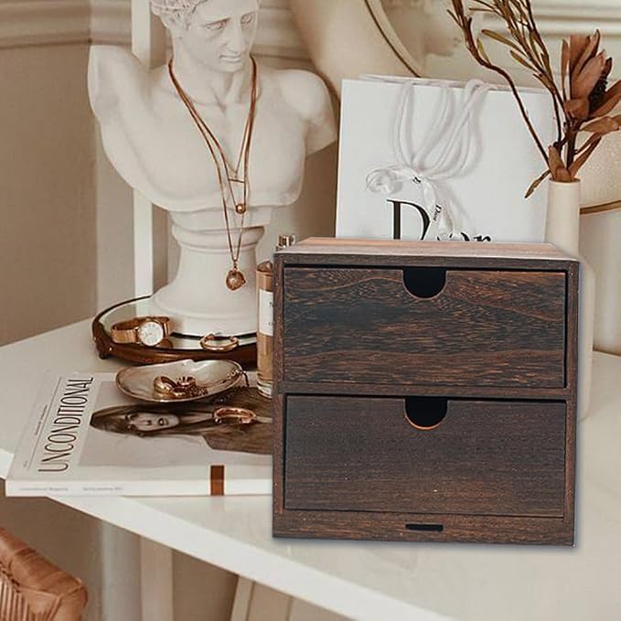 2-Drawer Desk Organizer Rustic Wooden Drawer Organizer - Image 7