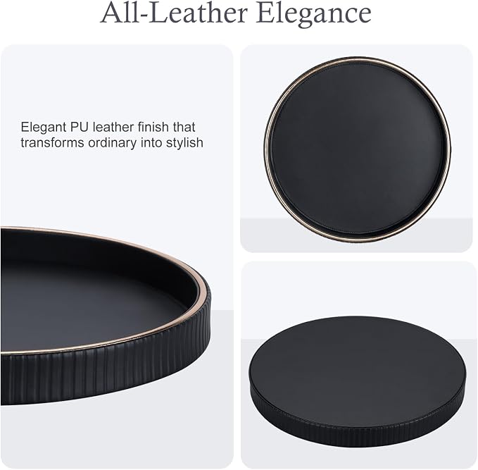 GORESE 12" Decorative Tray for Home Decor, Round PU Leather Coffee Table Tray - Image 7