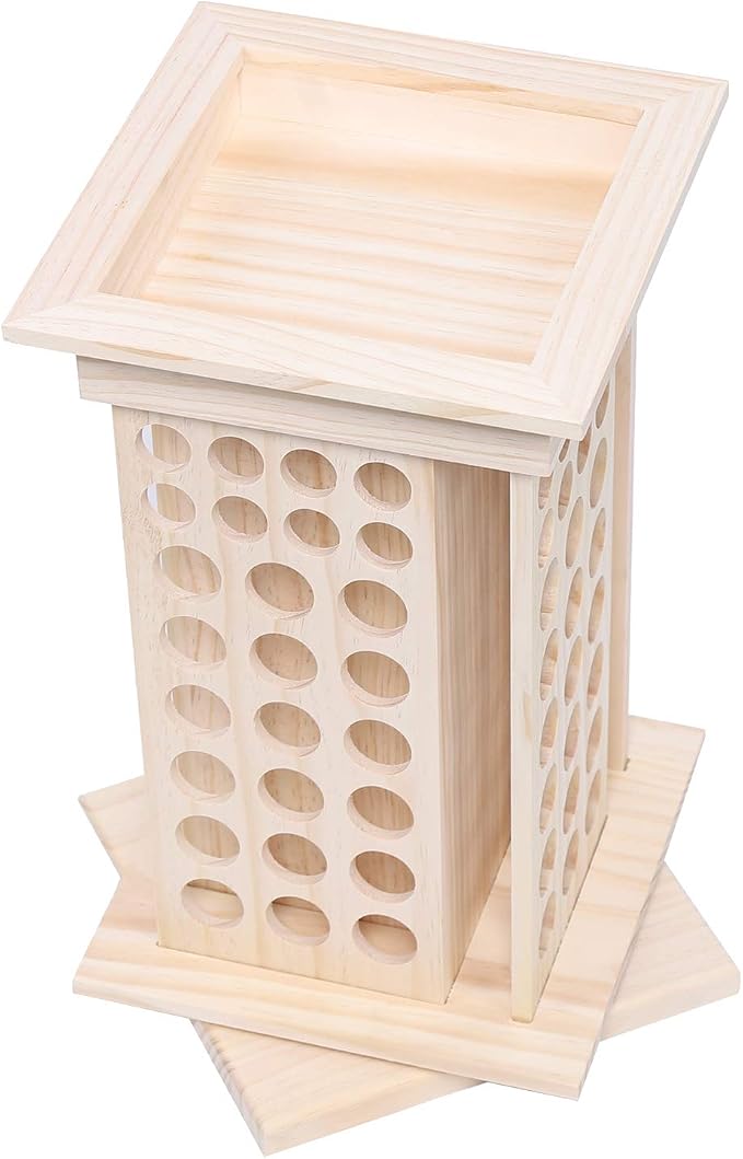Rotating Essential Oil Rack, 104 Holes Cosmetic Display Cases, Wooden Essential - Image 9