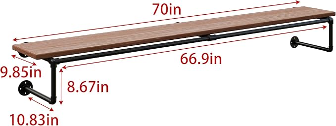 Clothes Rack 70in, Wall Mounted Garment Racks - Image 8