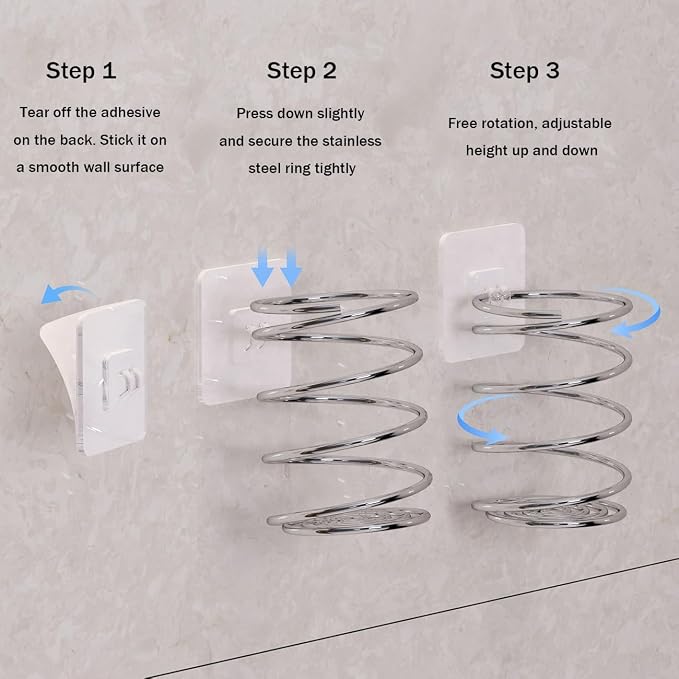 Wall-Mounted Spiral Hair Tool Holder, Adhesive Bathroom Organizer - Image 5